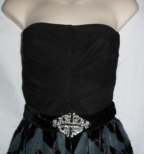 Sello Húmedo $60 Negro Terciopelo Borde Sin tirantes Cinturón de Tul Fiesta Mini Vestido 3/5/7/9 - Imagen 3 de 6