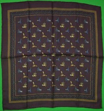 Italian Silk Aubergine Pocket Square w/ Saddles Print