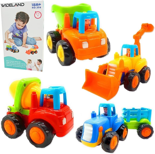 Friction Powered Cars, Push and Go Toy Trucks Construction Vehicles Toys Set for