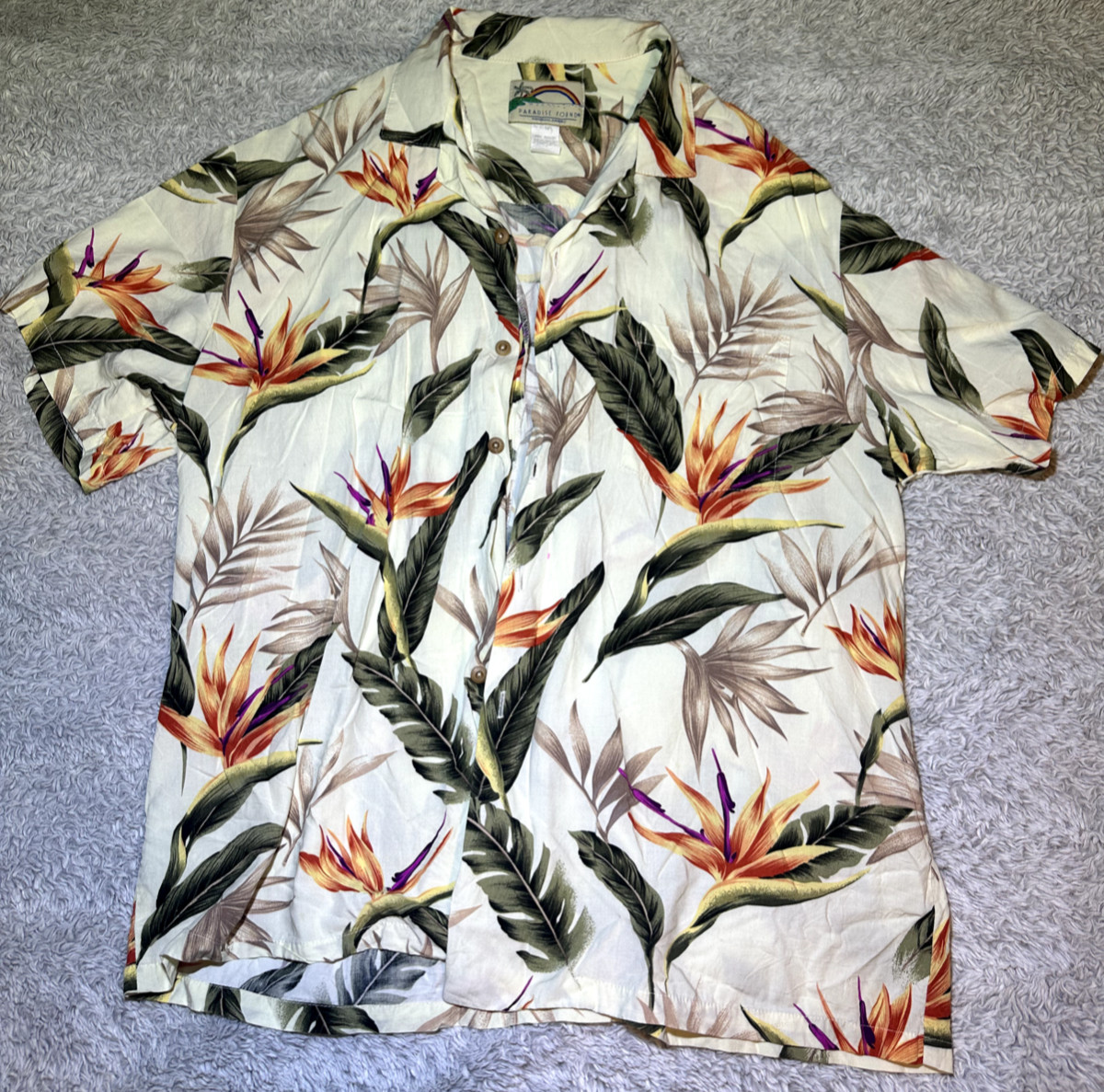 Vintage Paradise Found Extra Large XL Floral Hawaiian Shirt Short Sleeve