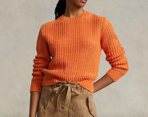 Polo Ralph Lauren Women Orange Openwork Cotton-Blend Crewneck Sweater Size S NWT - Picture 2 of 5