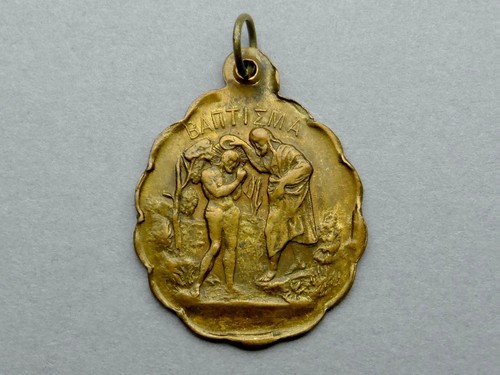 Antiker religiöser griechischer Anhänger. Krippe und Taufe Jesu. Medaille. - Bild 2 von 4