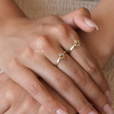 14K Gold Sunshine Ring, Full Sunburst Ring, Rising Sun Ring, Gold Crown Ring
