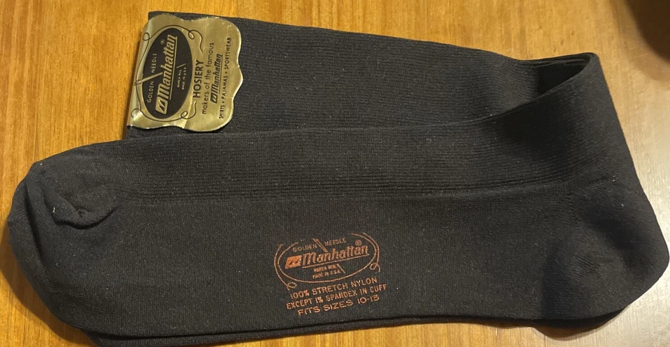 GOLDEN NEEDLE MANHATTAN MEN'S SOCKS NOS 1 PAIR ORG PKG SZ 10-13 Nylon Black New - Image 2 of 3