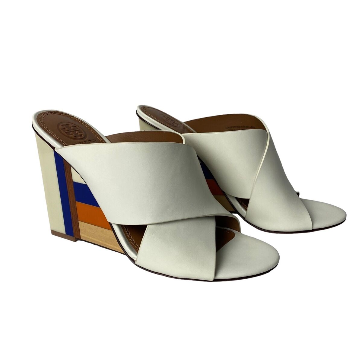 Tory Burch Woman's Color Cube Mule Open Toe Wedges Ivory Tory Burch Woman's Color Cube Mule Open Toe Wedges Ivory