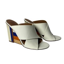 Tory Burch Woman  s Color Cube Mule Open Toe Wedges Ivory Size 8M