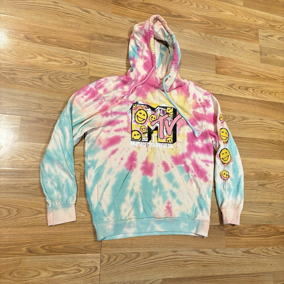 Womens Hoodies Mtv Tie Dye Hoodie MTV Music Pink Yellow Green Tie