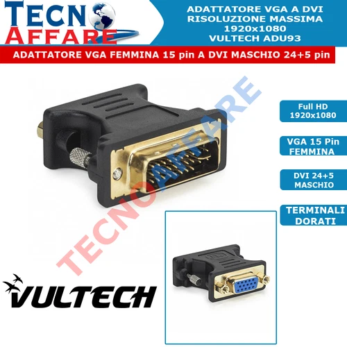 Adattatore VGA a DVI VGA 15PIN DVI 24+5PIN Connettori Placcati Oro Vultech ADU93