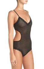 Hanky Panky L48557 Cutout Shadow Stripe Bodysuit Black Women's Size M
