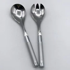 Frontier Forge Stainless Salad Serving Set Silver Acrylic Handles MCM (7531)