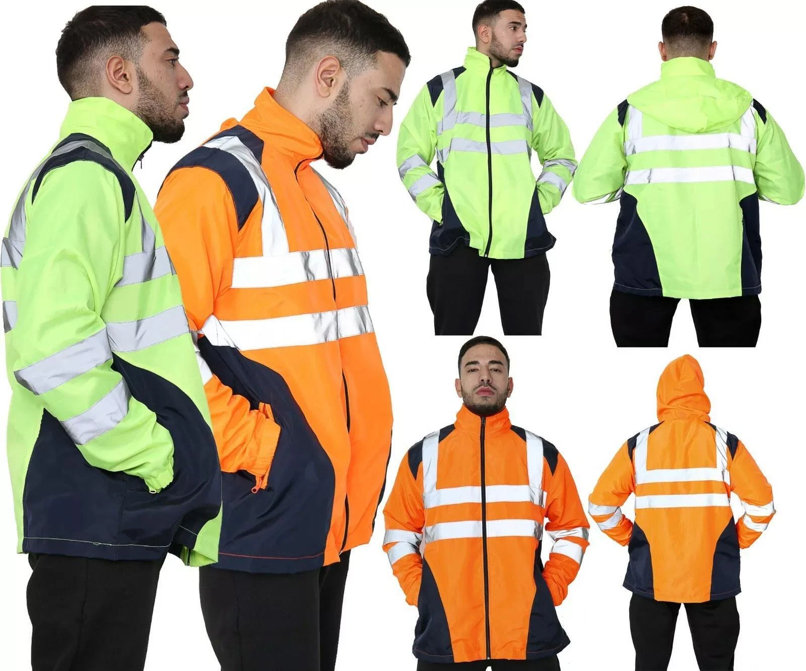 Hi Vis Waterproof Jacket High Visibility Rain Jacket Safety Workwear Hoodie Top