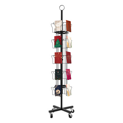 Greeting Card Rack Spins 20 Pocket Black Retail Display 6'' x 8 Cards Sign Holder