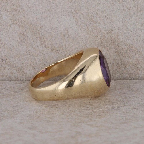 3.00 Ct Oval Cut Simulated Amethyst Men's Engagement Ring 14k Yellow Gold Plated - Picture 3 of 8