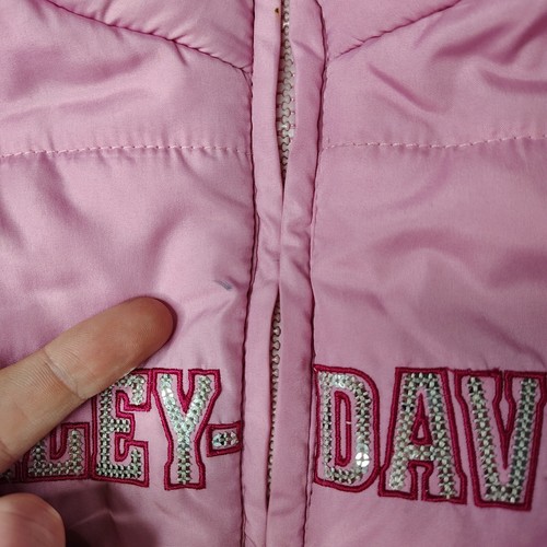 Harley Davidson Jacket Kids Girls Medium Pink Puffer Winter Coat Full Zip - Picture 3 of 15