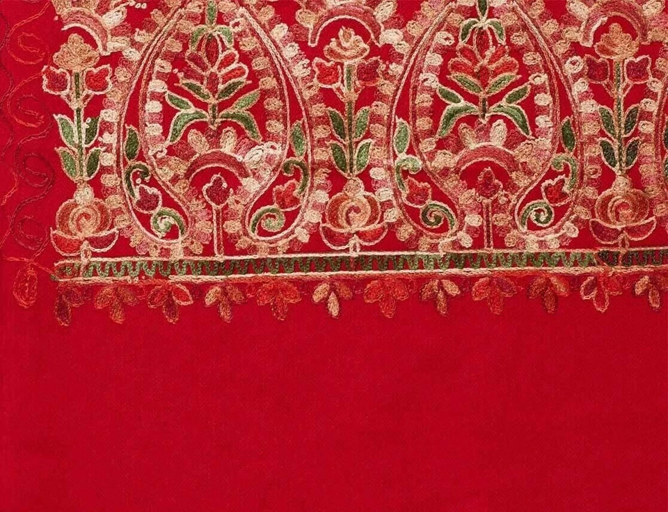 Mantón de Lana Pashmina Rojo Paisley Cortado a Mano Kani Calidad Blanco Jamavar Estola India Foto 4 de 4