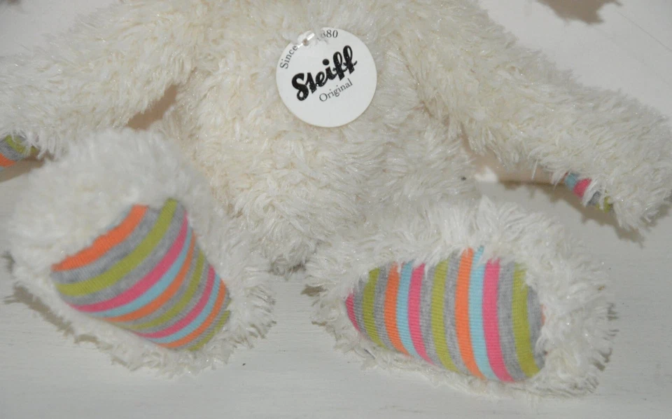Peluche doudou lapin blanc Handmade by STEIFF Knopf im Ohr Happy rabbit 080289 - Photo 4/4