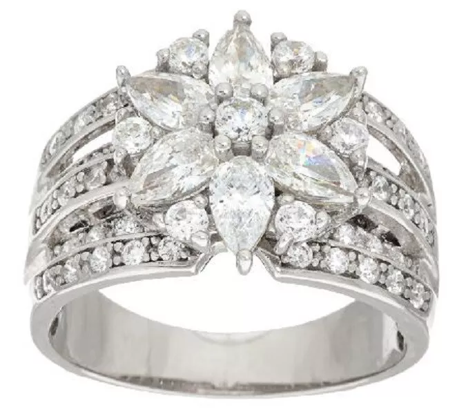 QVC Cubic Zirconia 2.10 cttw Sterling Silver Mixed Cut Flower Ring