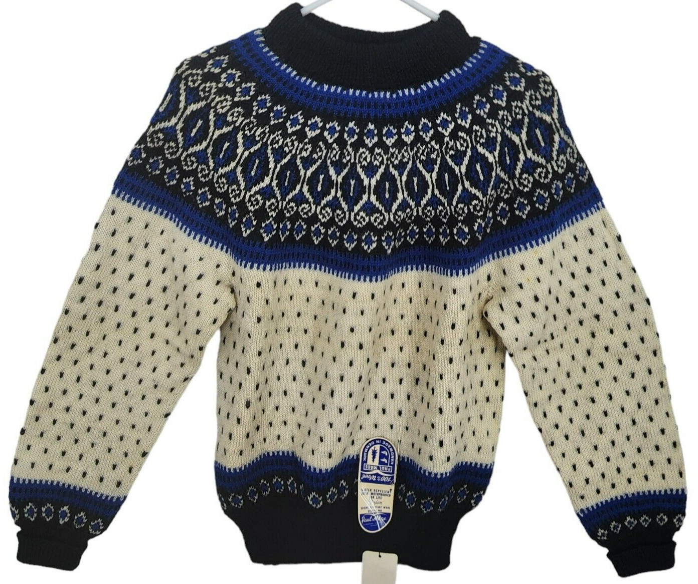 Vintage PAUL MAGE Men's Blue Fair Isle Wool ski Sweater - DEADSTOCK RARE NEW!!