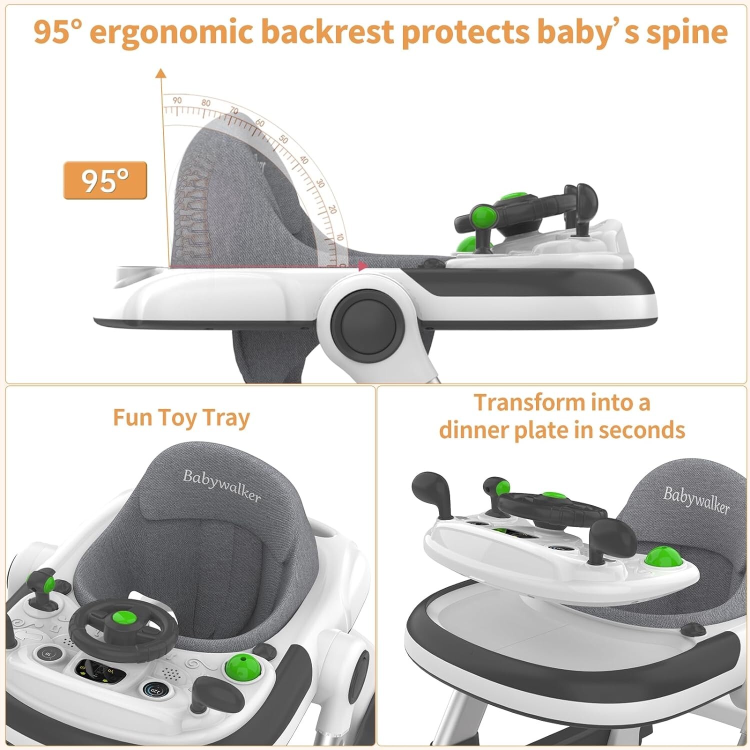 Baby Walkers with Wheel, Infant Walker & Bouncer Combo Adjustable