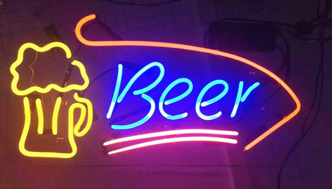 Beer Bar Mugs Neon Sign Light Store Open Wall Hanging Nightlight Artwork 20"