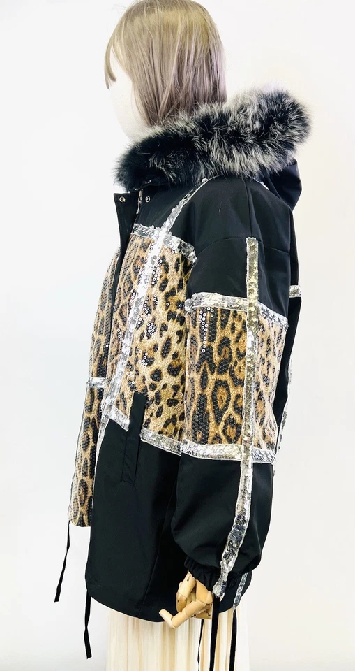 Parka de lentejuelas aislante de piel de zorro genuina extraíble para mujer S/M Foto 2 de 4