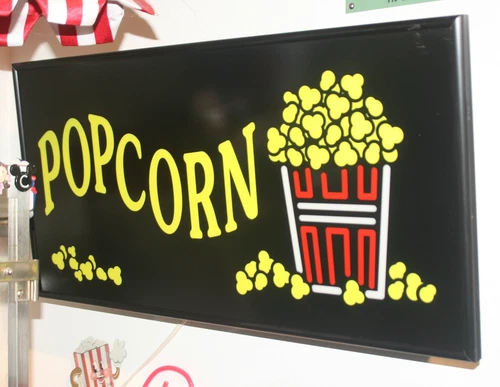 LIGHTED POPCORN SIGN 30X15X6 MAN CAVE SIGNAGE LIGHT SNACK BAR BUTTERED SALT