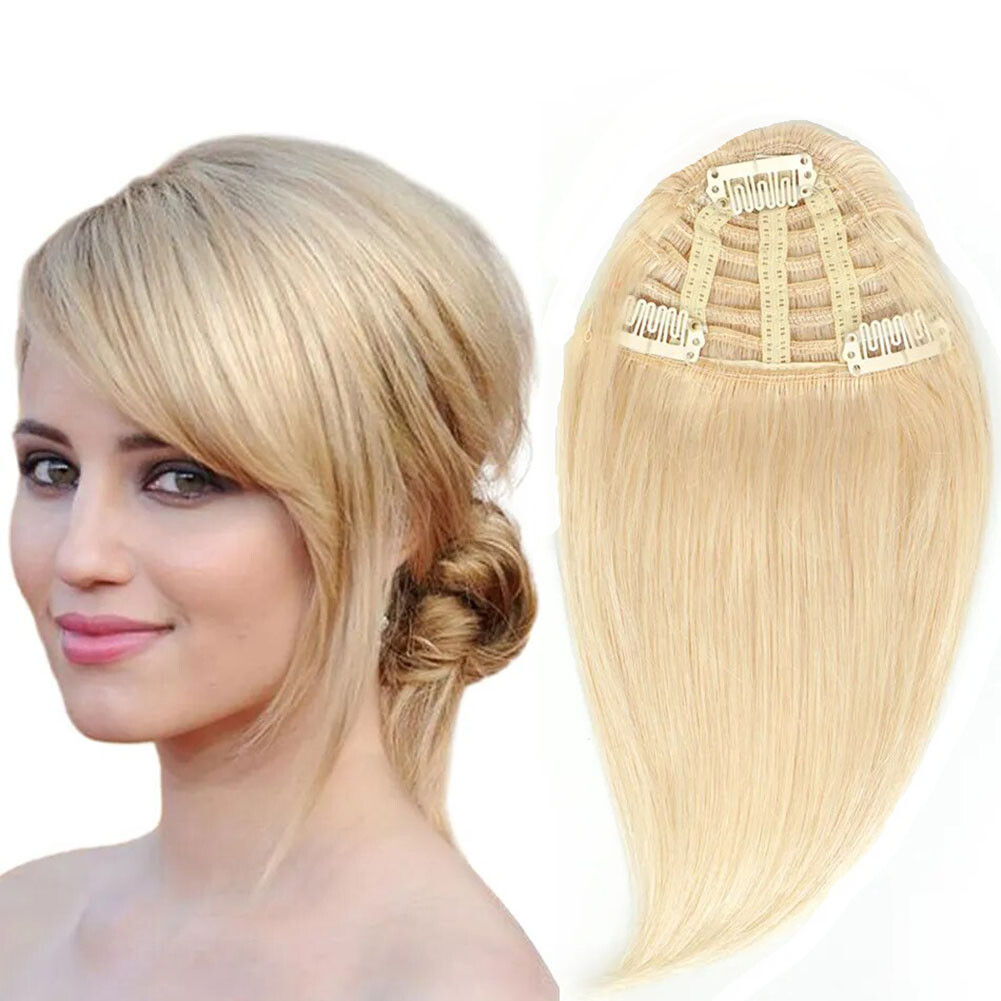 100% Real Human Hair Invisible Side-swept Bangs Clip In Topper Raise Up Pad  Hair