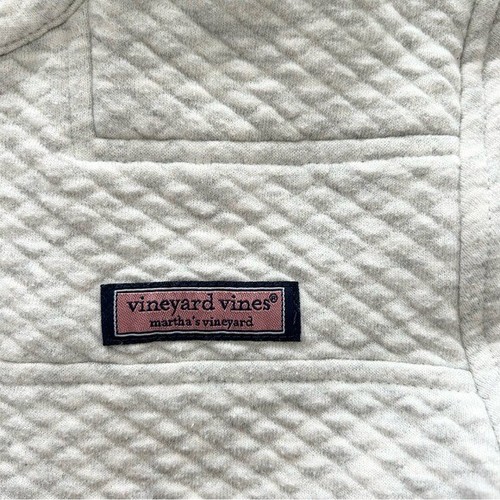 Vineyard Vines Kids Pullover 1/4 Light Gray Quilted Logo Patches Preppy Beach - Picture 3 of 7