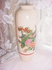Vintage Asahi Vase Peacocks Cream Crackle Ceramic Metallic Gold Accent Japan — photo 3