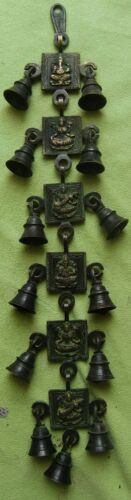 Campanas de latón colgantes de pared talladas señor Ganesha Laxmi puerta decorativa campanas hindúes  - Imagen 1 de 4
