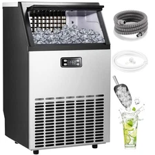 Commercial Ice Maker,2025 Upgraded-101lbs/24H Stainless Steel Ice Machine wit...