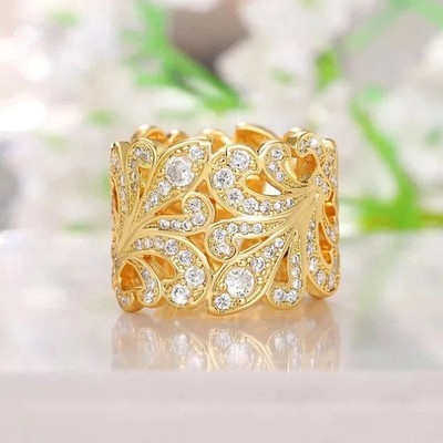 2 Ct Round Lab Created Diamond Cluster 14k Yellow Gold Plated Wedding Band Ring