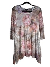 Lace-Overlay Asymmetrical Tunic Dress - Pink Brown Size M