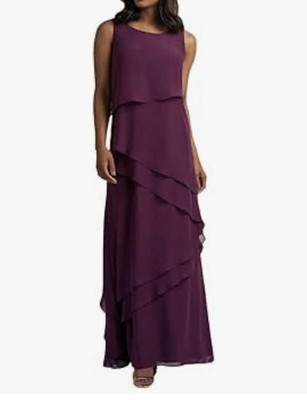 Xyiveaf (Amazon) 2-pc Grape Purple Tiered Ruffle Chiffon Maxi Formal Dress SZ 14