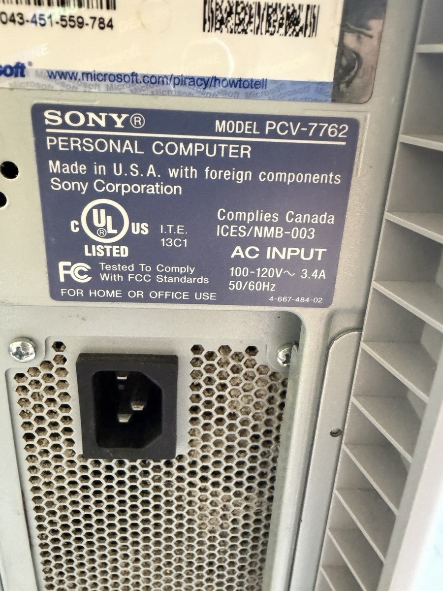 Sony Vaio PCV-7762 Desktop XP P4/2.4Ghz/512MB RAM NO HDD Working