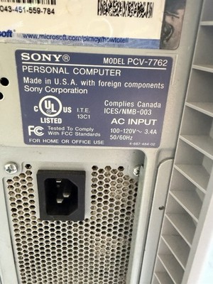 Sony Vaio PCV-7762 Desktop XP P4/2.4Ghz/512MB RAM NO HDD Working