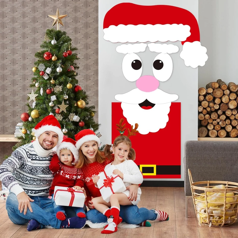 圣诞老人门罩装饰,6.5 X 3.9 英尺大号 DIY 毛毡圣诞圣诞老人套装,Mer — 第 2/4 张图片