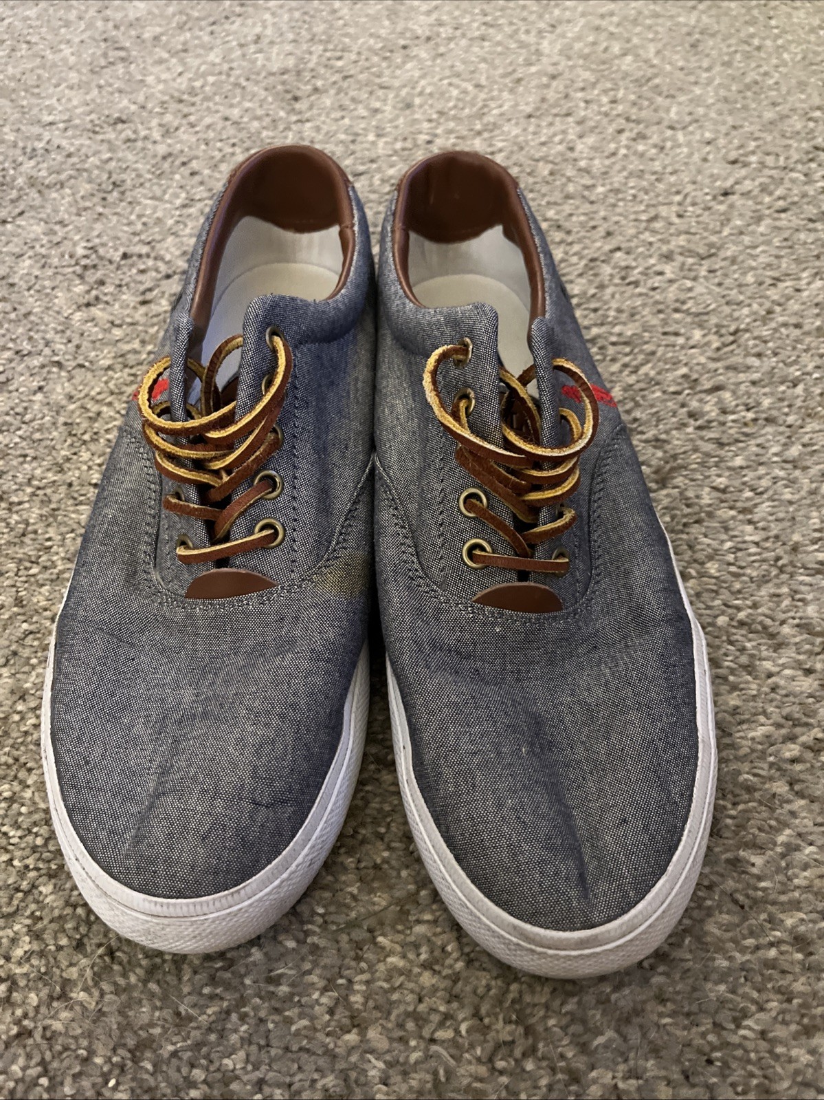 Polo Ralph Lauren Vaughn scarpe uomo taglia 11 D blu chambray pelle pony sneaker