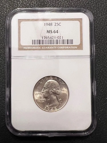 1948-P Silver Washington Quarter NGC Graded MS 64