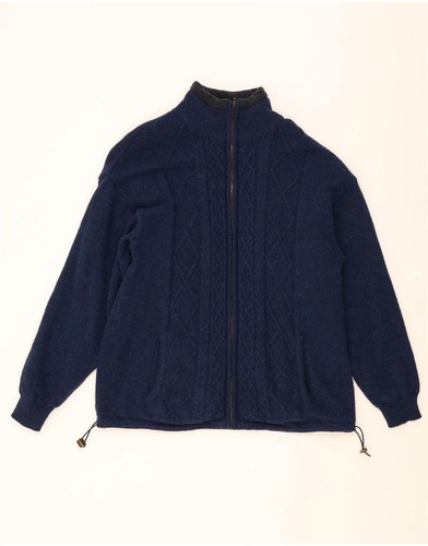ARAN WOLLEN MILLS Womens Cardigan Sweater UK 16 Large Navy Blue Wool DK48