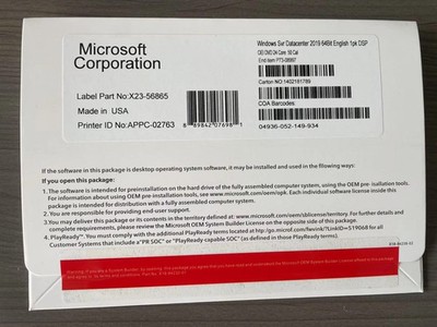 Microsoft Windows Server 2019 Datacenter 24 Core 50 CALs DVD With Key