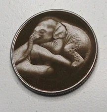 Fingerpet Elephant US Clad Quarter Surface Engraved Hobo Nickel / Love Token