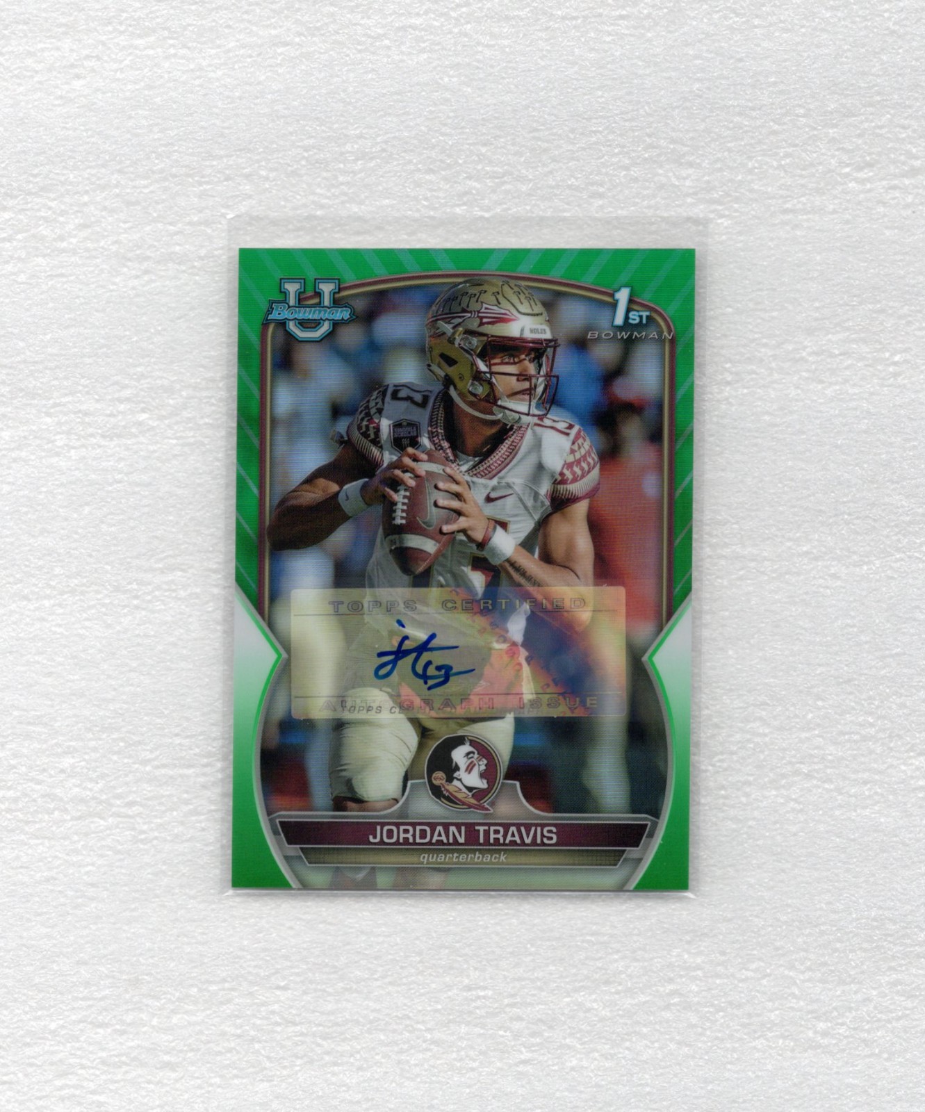 JORDAN TRAVIS /99 1st Green Refractor Chrome Auto 2022 Bowman U SEMINOLES