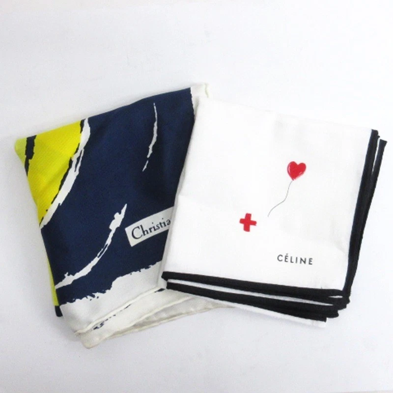 Foulard 2 pièces et poche carré motif intégral blanc marine Céline Christian Dior