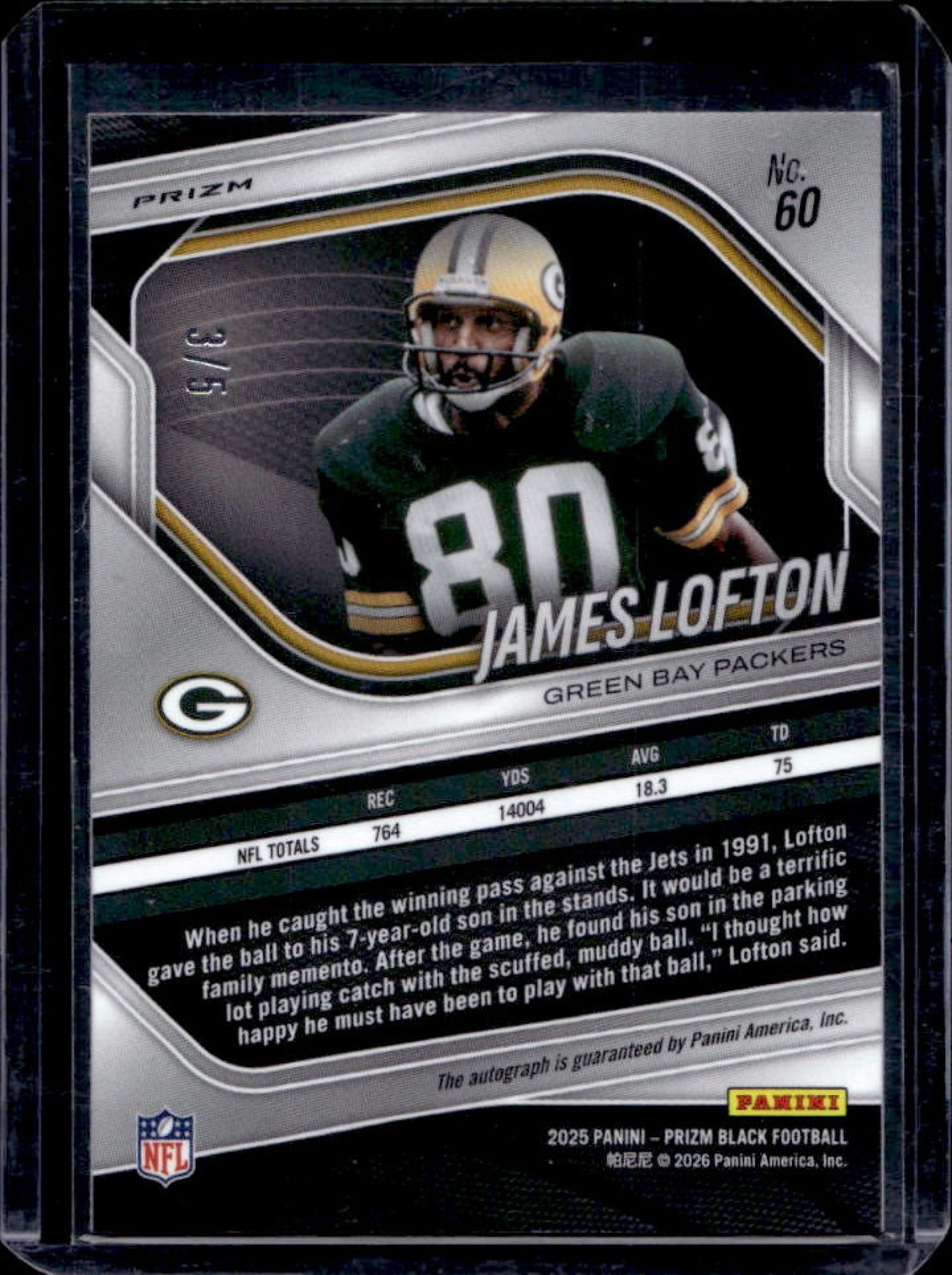 2025 Panini Prizm Black James Lofton Auto Autograph Gold Vinyl FOTL #/5 Packers view 2