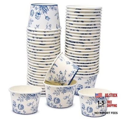 Blue Floral Treat Cups 10 oz 48 Count Disposable Snack Dessert Frozen Ices