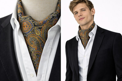 Gold Herren Krawatte Ascot Krawatte Paisley ausgefallen formell Vintage Schal blau bronze UK