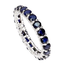 925 Sterling Silver Ring Round Blue Sapphire 3mm Natural Gemstone Jewelry Size 7