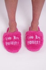 Low Key Boujee Pink Plush Fuzzy Slippers  Cozy Faux Fur with Rubber soles