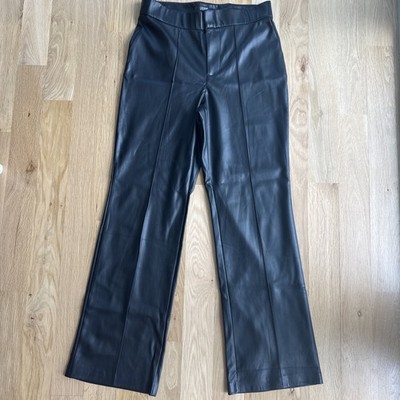Dennis Basso Faux Leather Pants Women s Sz 12 High-Rise Wide-Leg Black Stretch